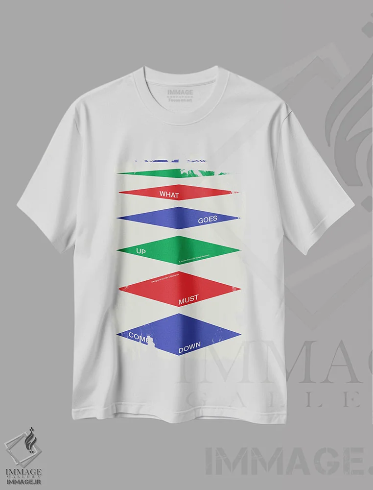 تیشرت سفید طرح دار هر آنچه بالا رود پایین بیاید، تزئینی اثر هری ریچاردز | فروشگاه ایماژ