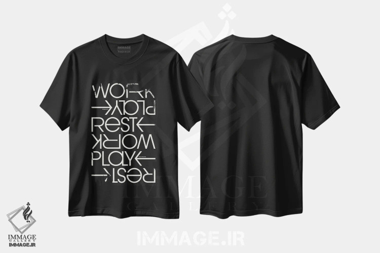 تیشرت مشکی طرح دار کار، استراحت، بازی، تزئینی اثر هری ریچاردز | فروشگاه ایماژ