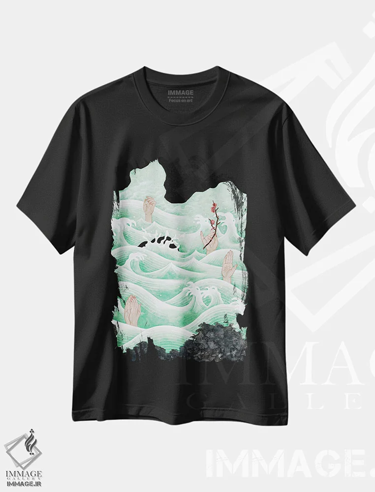 تیشرت مشکی طرح دار رستگاری، دکور آسیایی اثر هایسو هان | فروشگاه ایماژ