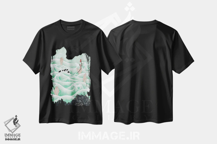 تیشرت مشکی طرح دار رستگاری، دکور آسیایی اثر هایسو هان | فروشگاه ایماژ