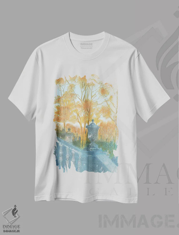 تیشرت سفید طرح دار باغ های عمارت چیزویک، هنر فاخر معاصر اثر ایان بک | immage.ir