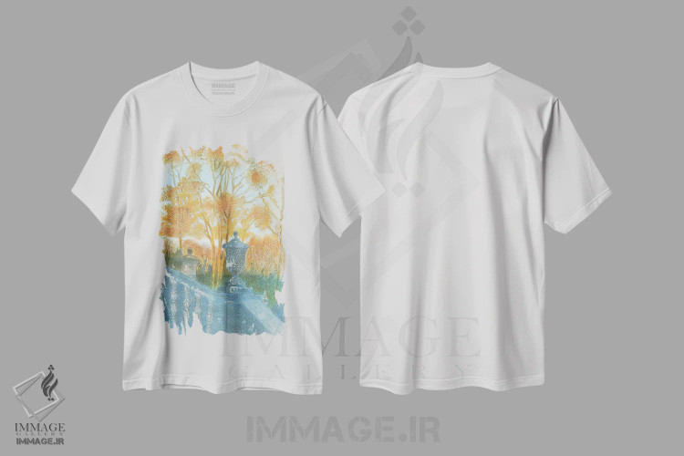 تیشرت سفید طرح دار باغ های عمارت چیزویک، هنر فاخر معاصر اثر ایان بک | immage.ir