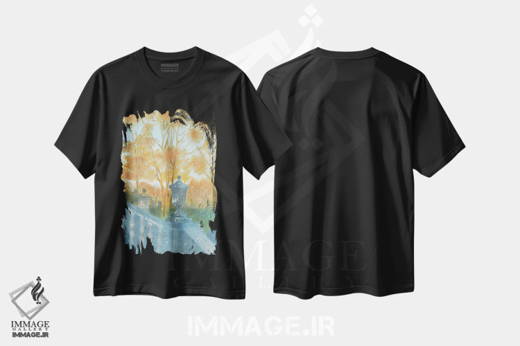 تیشرت مشکی طرح دار باغ های عمارت چیزویک، هنر فاخر معاصر اثر ایان بک | فروشگاه ایماژ