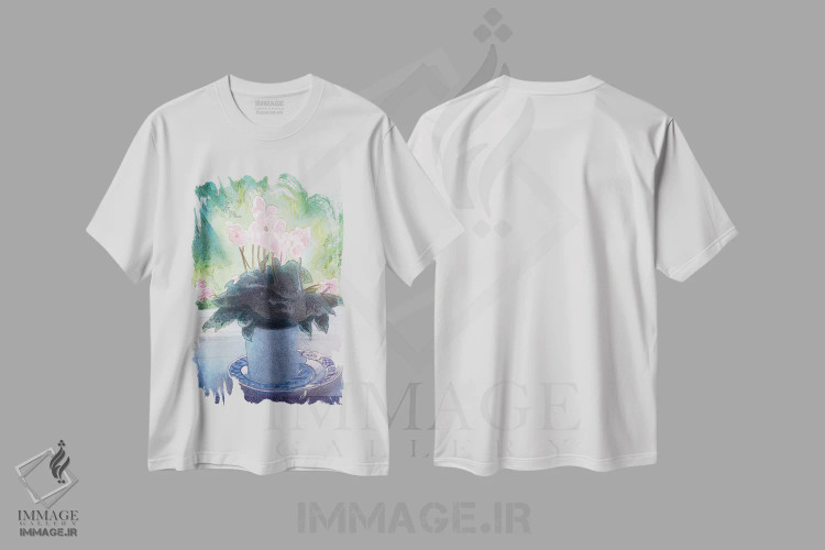 تیشرت سفید طرح دار سیکلامن یک، هنر فاخر معاصر اثر ایان بک | فروشگاه ایماژ