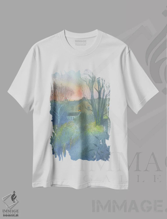 تیشرت سفید طرح دار صبح زود در باغ سنت مارگارت، هنر فاخر معاصر اثر ایان بک | immage.ir
