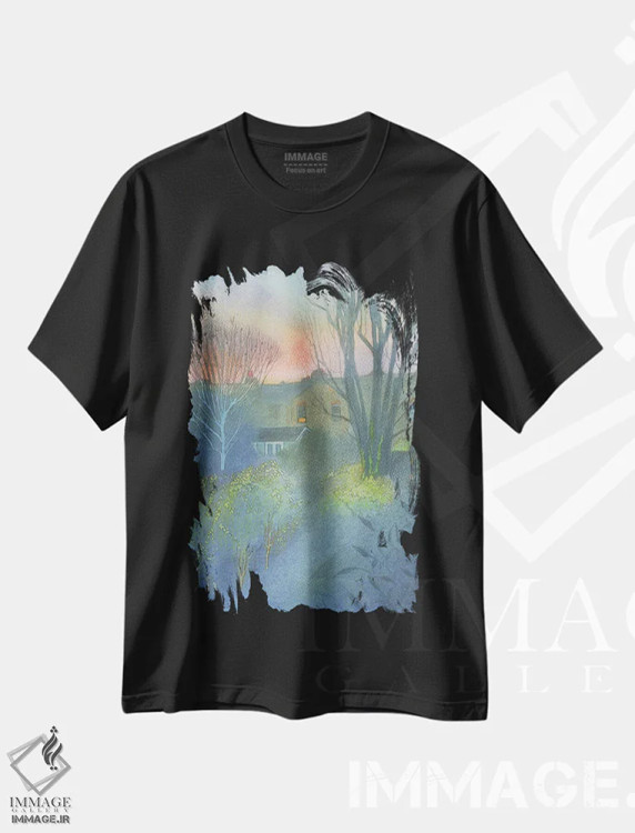 تیشرت مشکی طرح دار صبح زود در باغ سنت مارگارت، هنر فاخر معاصر اثر ایان بک | فروشگاه ایماژ