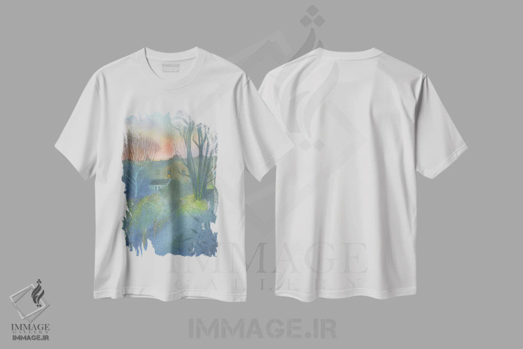 تیشرت سفید طرح دار صبح زود در باغ سنت مارگارت، هنر فاخر معاصر اثر ایان بک | immage.ir