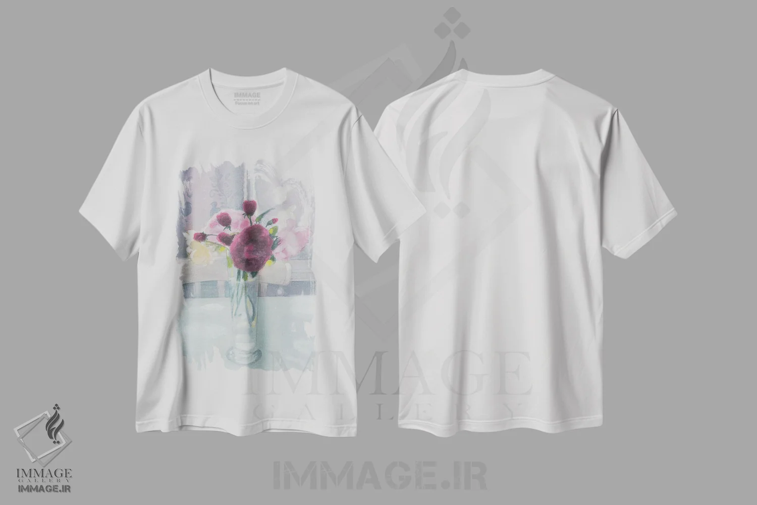 تیشرت سفید طرح دار رزهای باغ در لیوان ۲۰۲۳، هنر فاخر معاصر اثر ایان بک | immage.ir