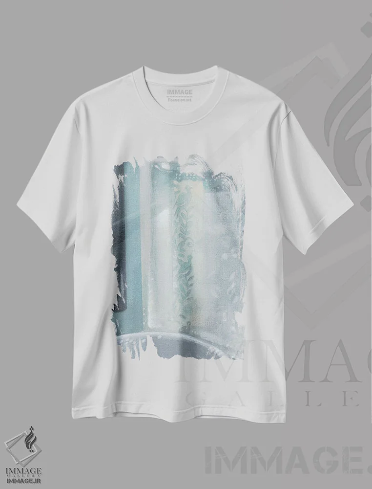 تیشرت سفید طرح دار پرده آشپزخانه صبح بهاری، هنر فاخر معاصر اثر ایان بک | immage.ir
