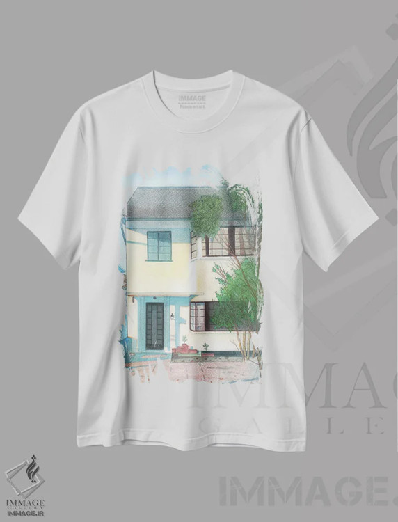 تیشرت سفید طرح دار خانه مدرن شرق توئیکنهام دو، هنر فاخر معاصر اثر ایان بک | immage.ir
