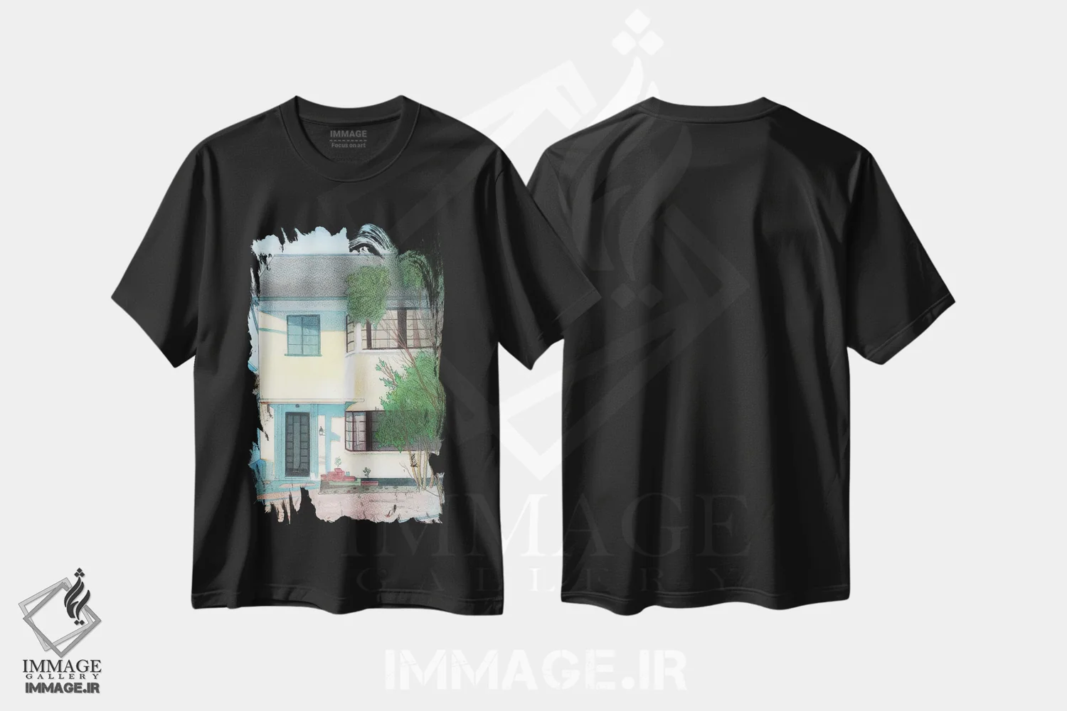 تیشرت مشکی طرح دار خانه مدرن شرق توئیکنهام دو، هنر فاخر معاصر اثر ایان بک | فروشگاه ایماژ