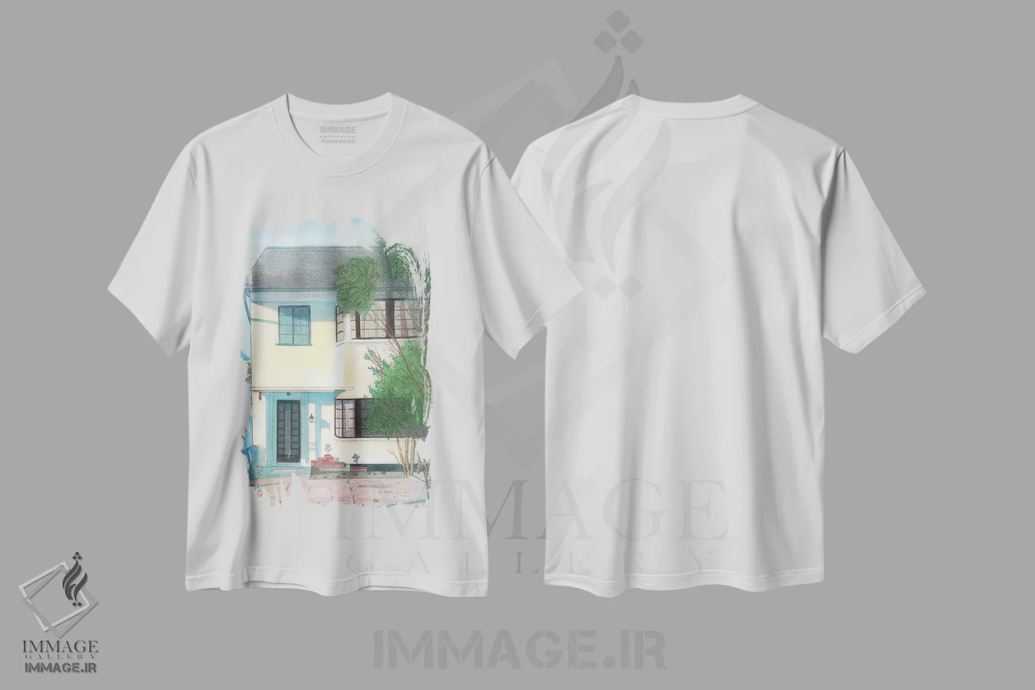 تیشرت سفید طرح دار خانه مدرن شرق توئیکنهام دو، هنر فاخر معاصر اثر ایان بک | immage.ir