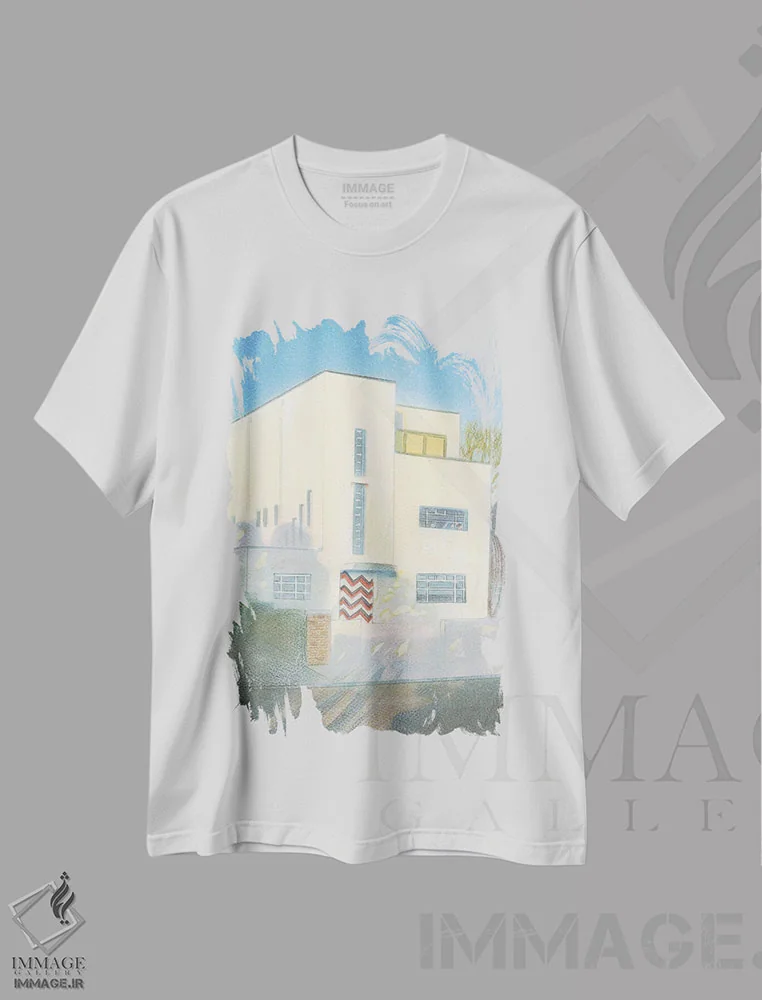 تیشرت سفید طرح دار خانه به سبک مدرن، آوریل ۲۰۲۳، هنر فاخر معاصر اثر ایان بک | immage.ir