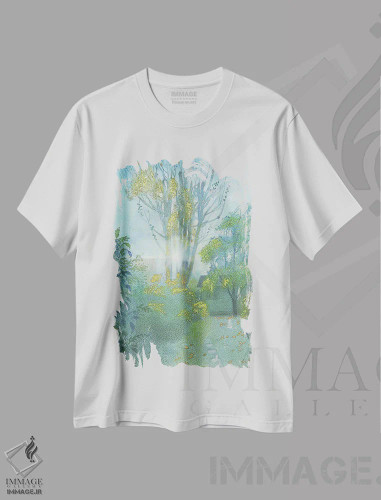 تیشرت سفید طرح دار نور صبح در باغ سنت مارگارت، هنر فاخر معاصر اثر ایان بک | فروشگاه ایماژ
