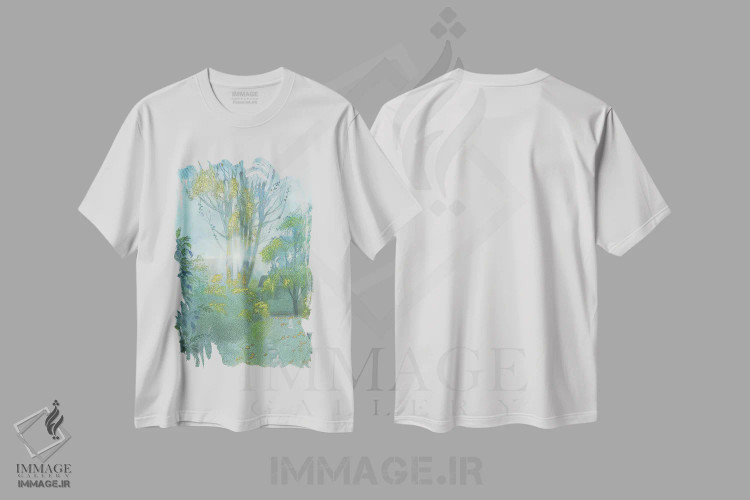 تیشرت سفید طرح دار نور صبح در باغ سنت مارگارت، هنر فاخر معاصر اثر ایان بک | فروشگاه ایماژ