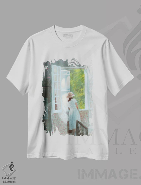 تیشرت سفید طرح دار پنجره باز وارن ۱۹۸۲، هنر فاخر معاصر اثر ایان بک | immage.ir