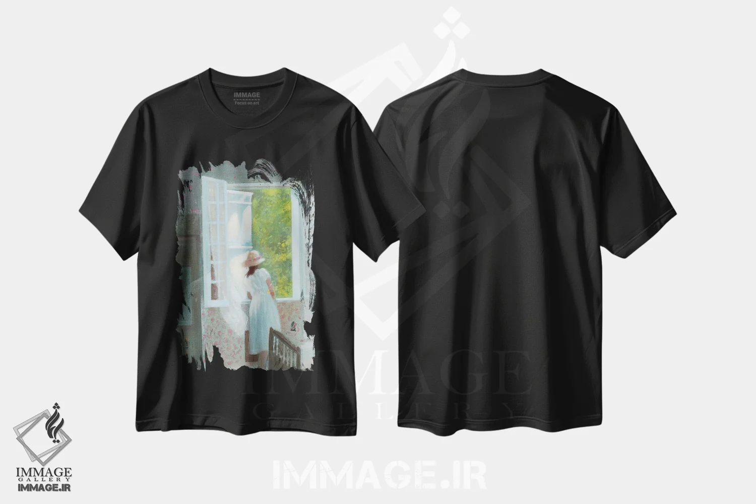 تیشرت مشکی طرح دار پنجره باز وارن ۱۹۸۲، هنر فاخر معاصر اثر ایان بک | فروشگاه ایماژ