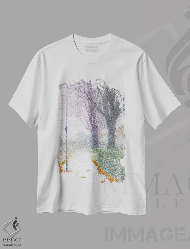 تیشرت سفید طرح دار مه در آیلزورث، هنر فاخر معاصر اثر ایان بک | فروشگاه ایماژ
