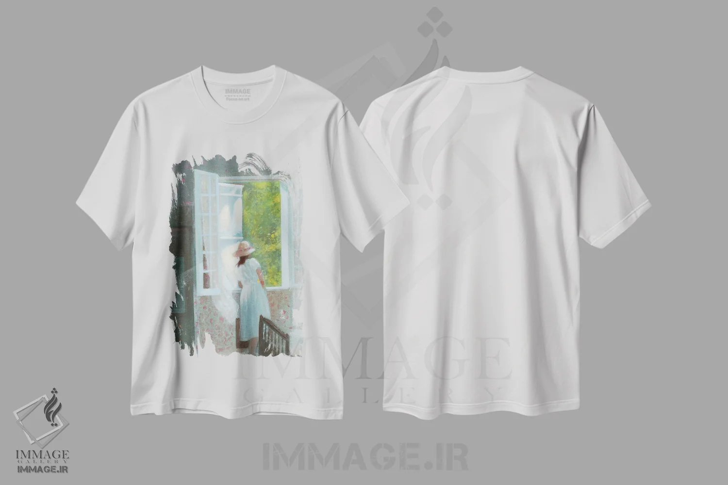 تیشرت سفید طرح دار پنجره باز وارن ۱۹۸۲، هنر فاخر معاصر اثر ایان بک | immage.ir