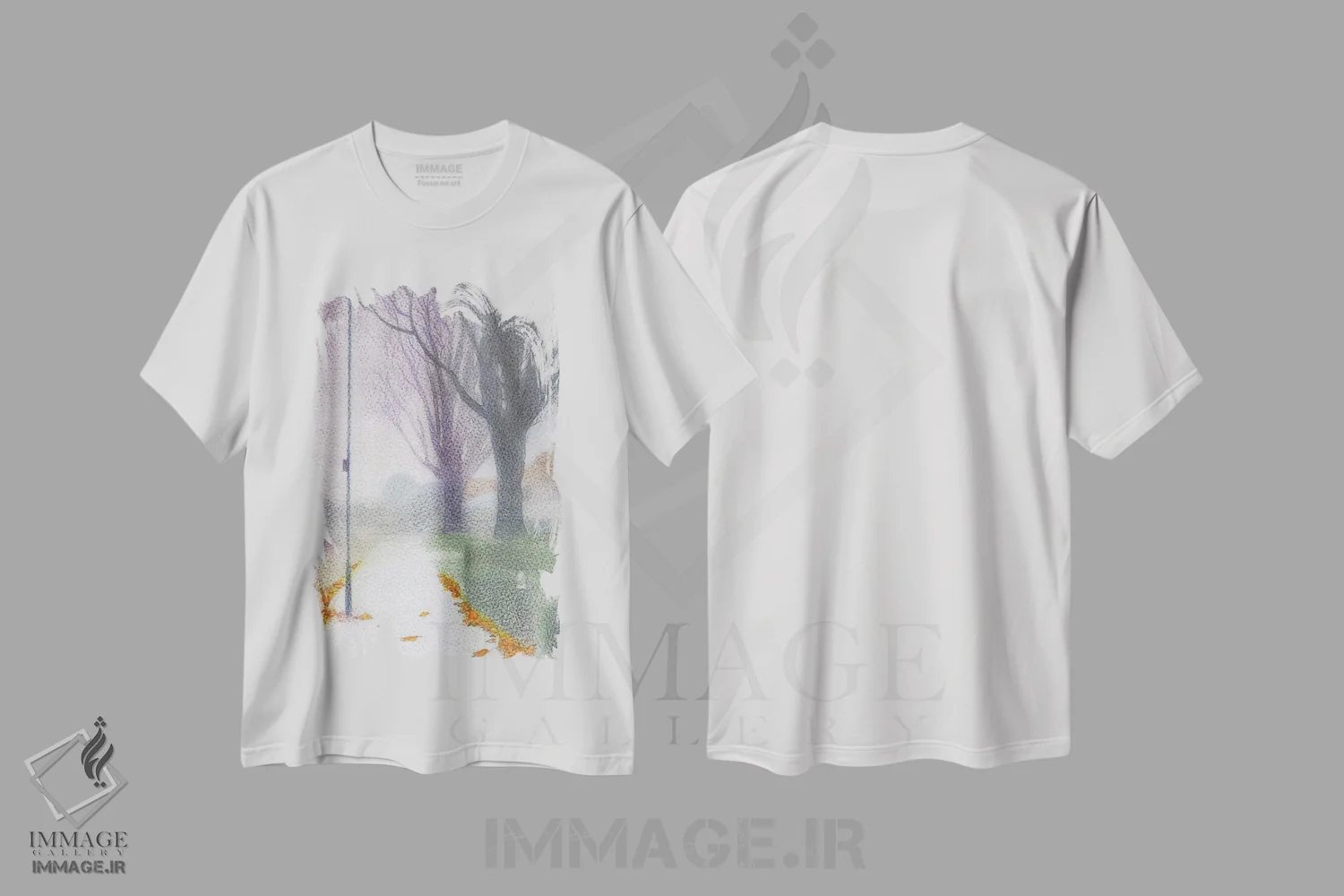 تیشرت سفید طرح دار مه در آیلزورث، هنر فاخر معاصر اثر ایان بک | فروشگاه ایماژ
