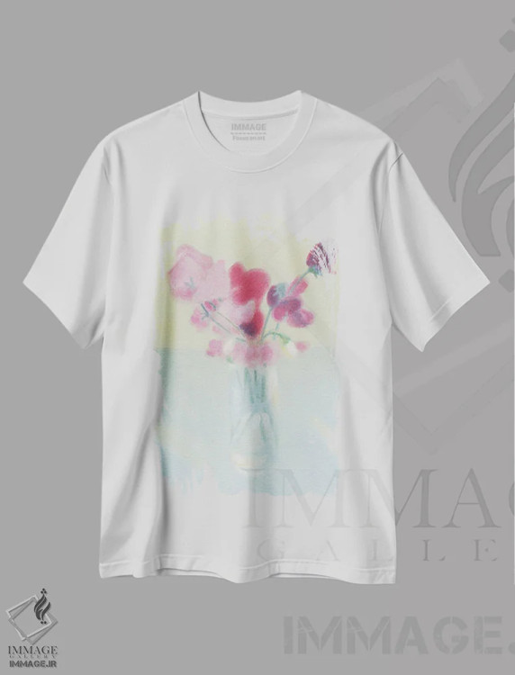 تیشرت سفید طرح دار گل های ساحلی ۲۰۲۳، هنر فاخر معاصر اثر ایان بک | فروشگاه ایماژ