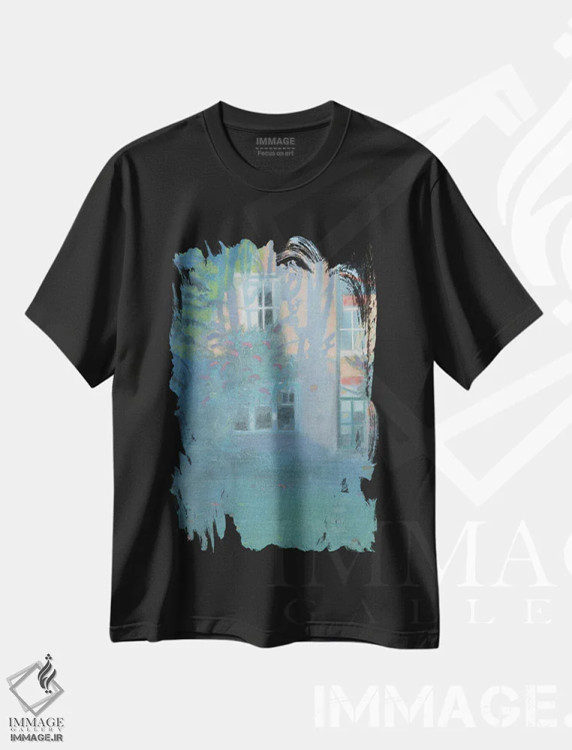 تیشرت مشکی طرح دار صبح پاییزی در باغ ۲۰۲۳، هنر فاخر معاصر اثر ایان بک | فروشگاه ایماژ
