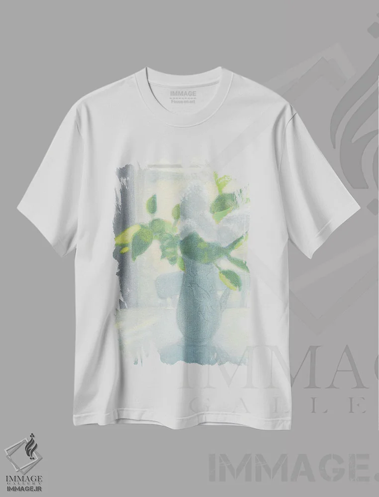 تیشرت سفید طرح دار یاس سفید مقابل نور ۲۰۲۳، هنر فاخر معاصر اثر ایان بک | immage.ir