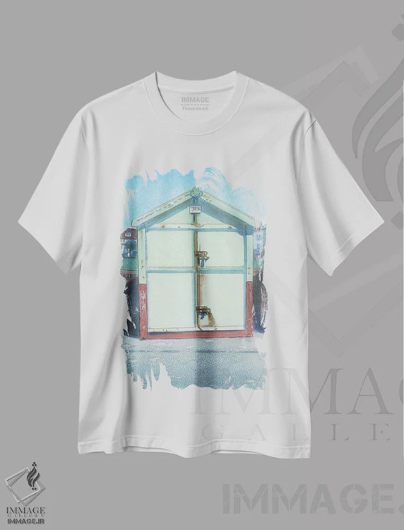 تیشرت سفید طرح دار کلبه ساحلی ۲، هنر فاخر معاصر اثر ایان بک | immage.ir