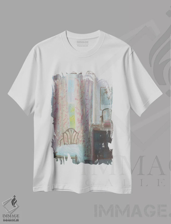 تیشرت سفید طرح دار اتاق خواب در اوایل صبح، هنر فاخر معاصر اثر ایان بک | فروشگاه ایماژ