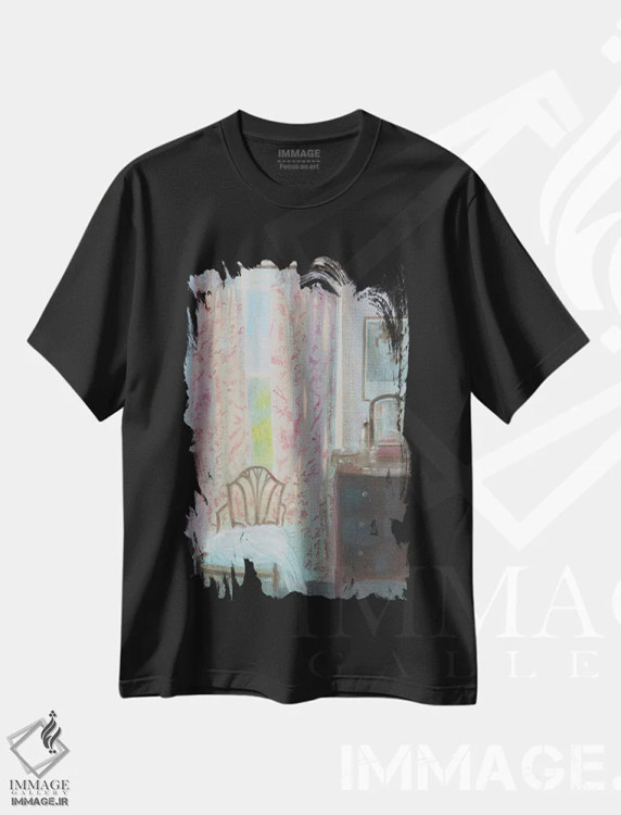 تیشرت مشکی طرح دار اتاق خواب در اوایل صبح، هنر فاخر معاصر اثر ایان بک | immage.ir