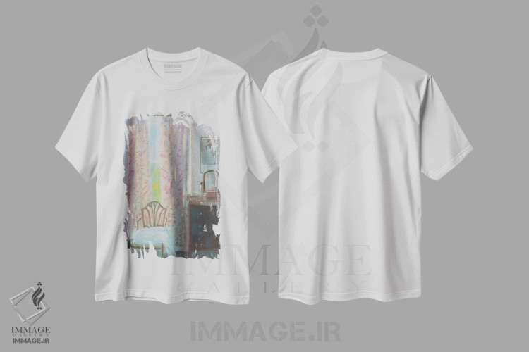 تیشرت سفید طرح دار اتاق خواب در اوایل صبح، هنر فاخر معاصر اثر ایان بک | فروشگاه ایماژ