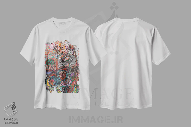تیشرت سفید طرح دار زمین، آبستره اثر نوئمی ایبارز | فروشگاه ایماژ