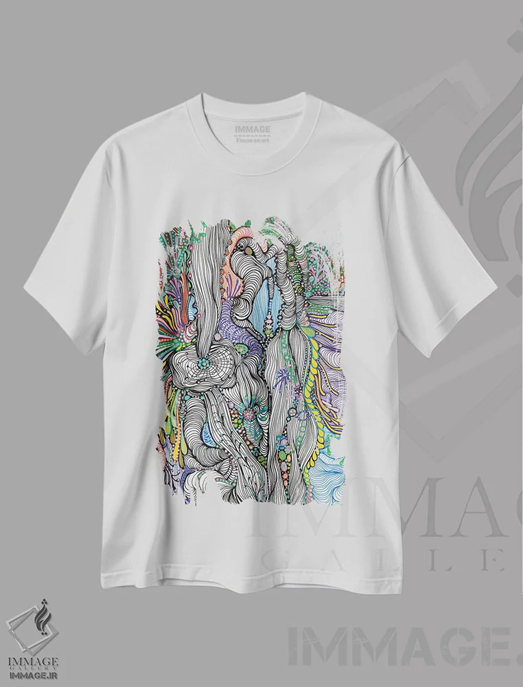 تیشرت سفید طرح دار مایع اثر نوئمی ایبارز | immage.ir