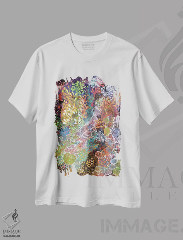 تیشرت سفید طرح دار رشد، آبستره اثر نوئمی ایبارز | فروشگاه ایماژ
