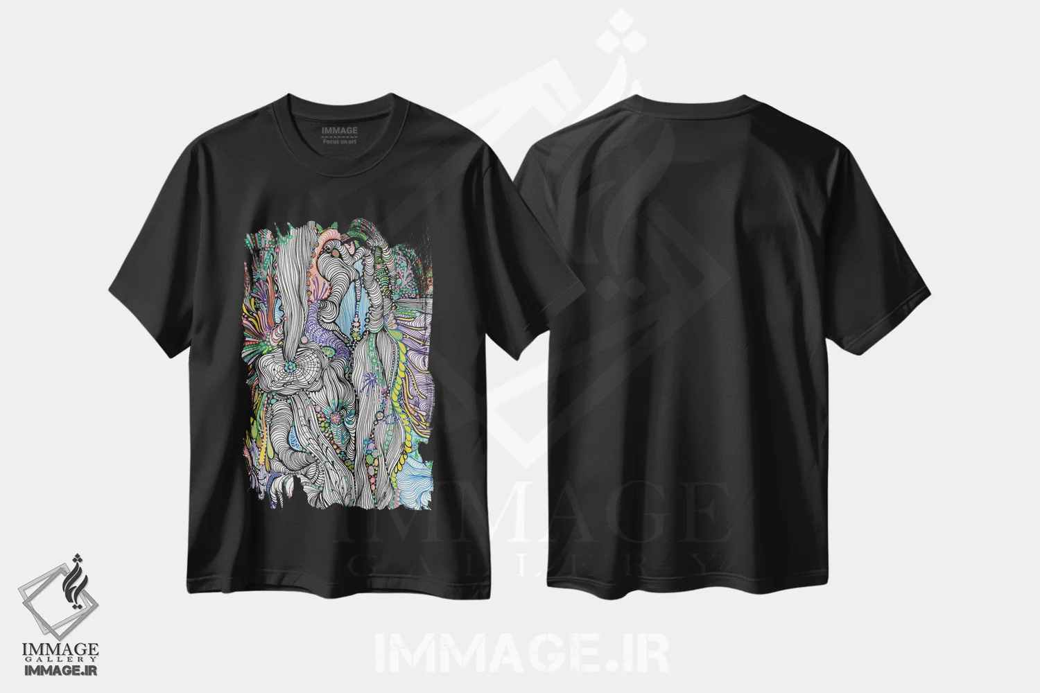 تیشرت مشکی طرح دار مایع اثر نوئمی ایبارز | فروشگاه ایماژ