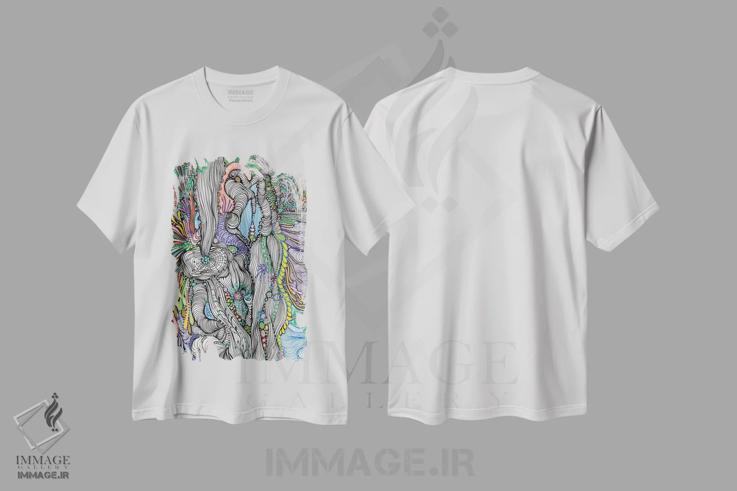 تیشرت سفید طرح دار مایع اثر نوئمی ایبارز | immage.ir