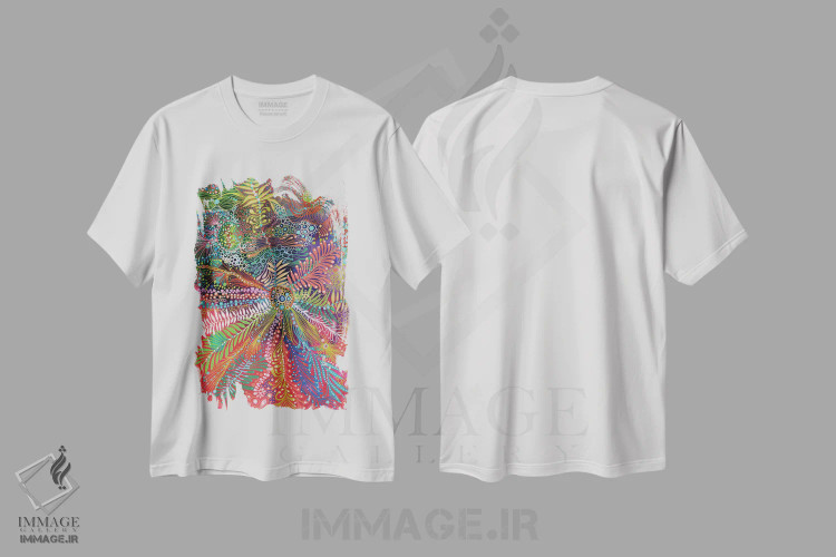 تیشرت سفید طرح دار گلبرگ ها ۳، آبستره اثر نوئمی ایبارز | فروشگاه ایماژ