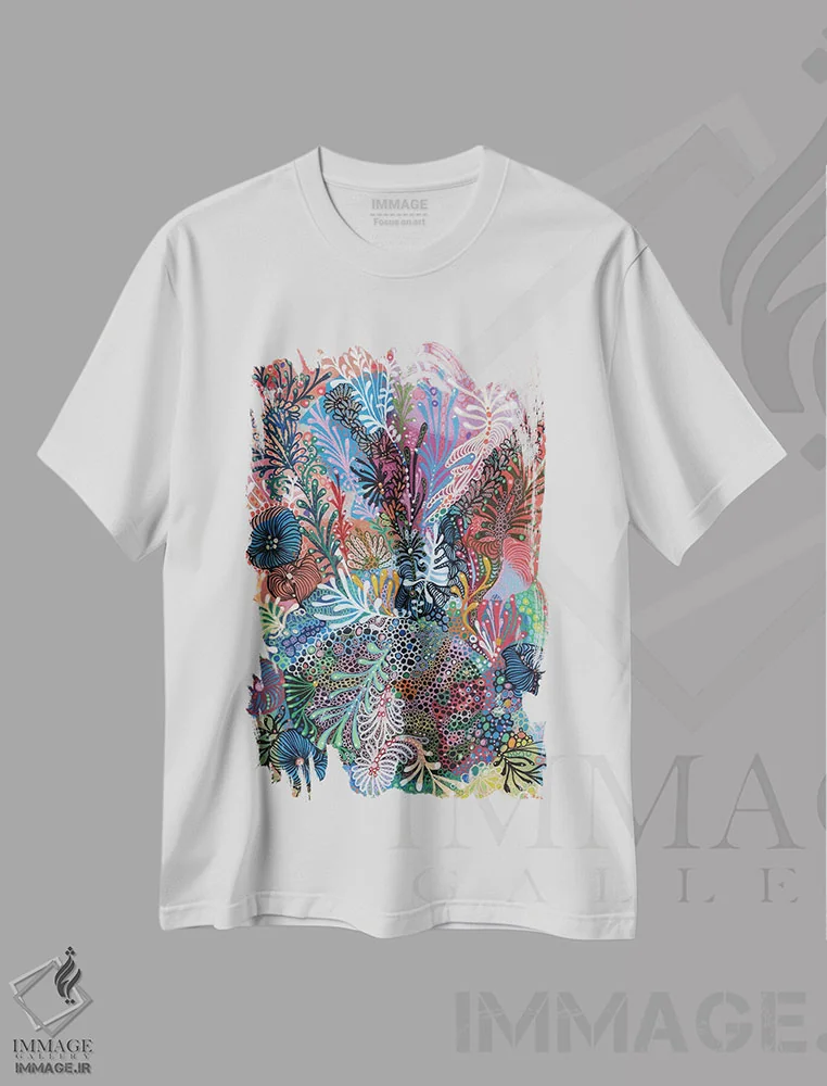 تیشرت سفید طرح دار بستر دریا ۶ اثر نوئمی ایبارز | immage.ir