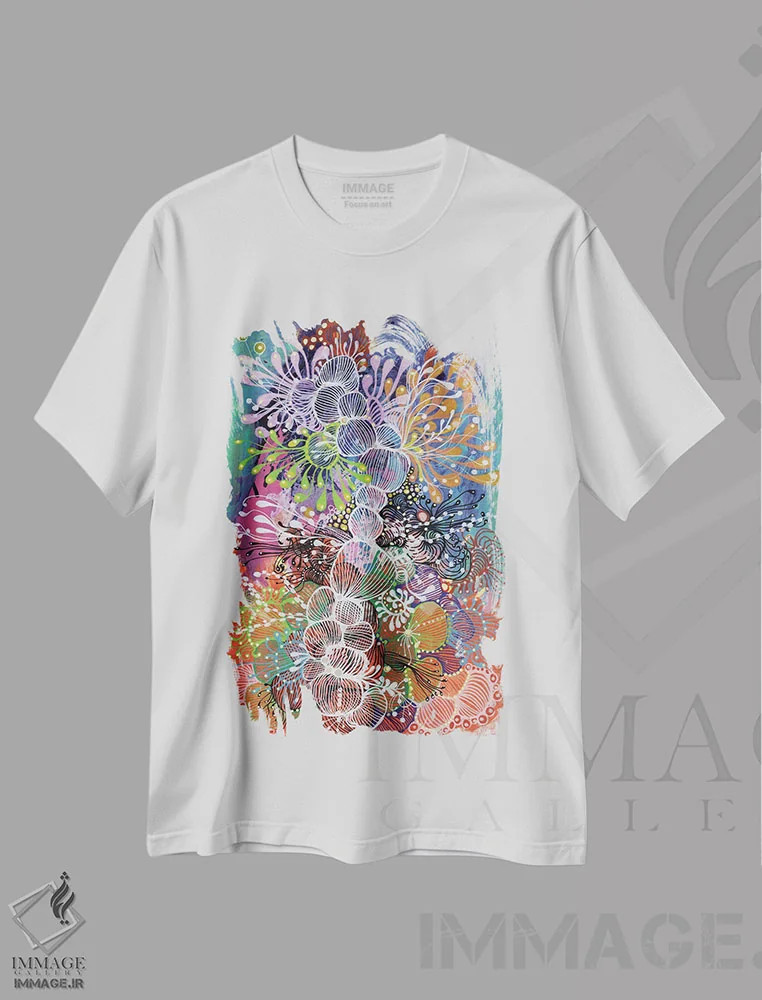 تیشرت سفید طرح دار گیاه دریایی اثر نوئمی ایبارز | فروشگاه ایماژ