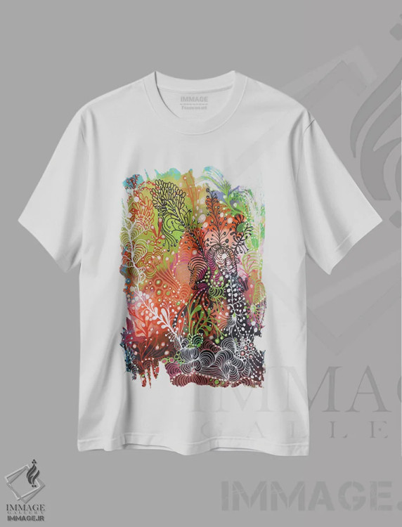 تیشرت سفید طرح دار زندگی، آبستره اثر نوئمی ایبارز | immage.ir
