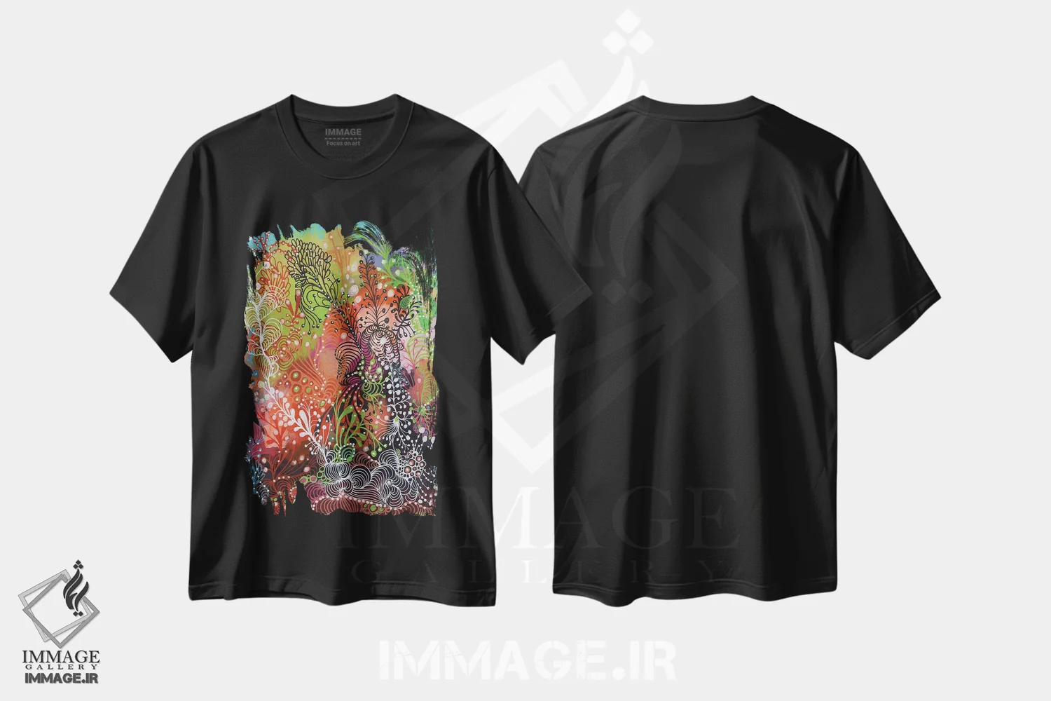 تیشرت مشکی طرح دار زندگی، آبستره اثر نوئمی ایبارز | فروشگاه ایماژ