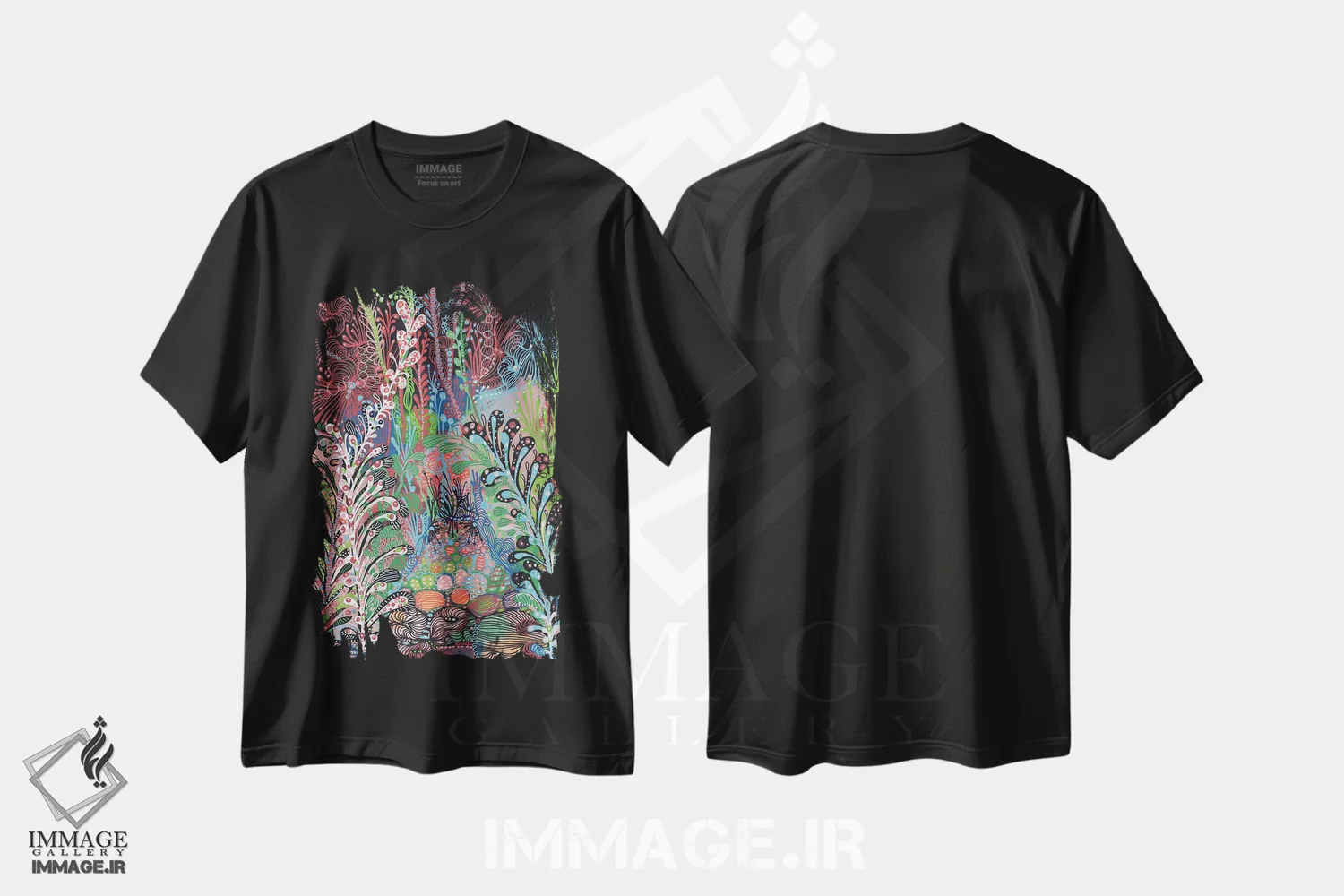 تیشرت مشکی طرح دار باغ، آبستره اثر نوئمی ایبارز | immage.ir