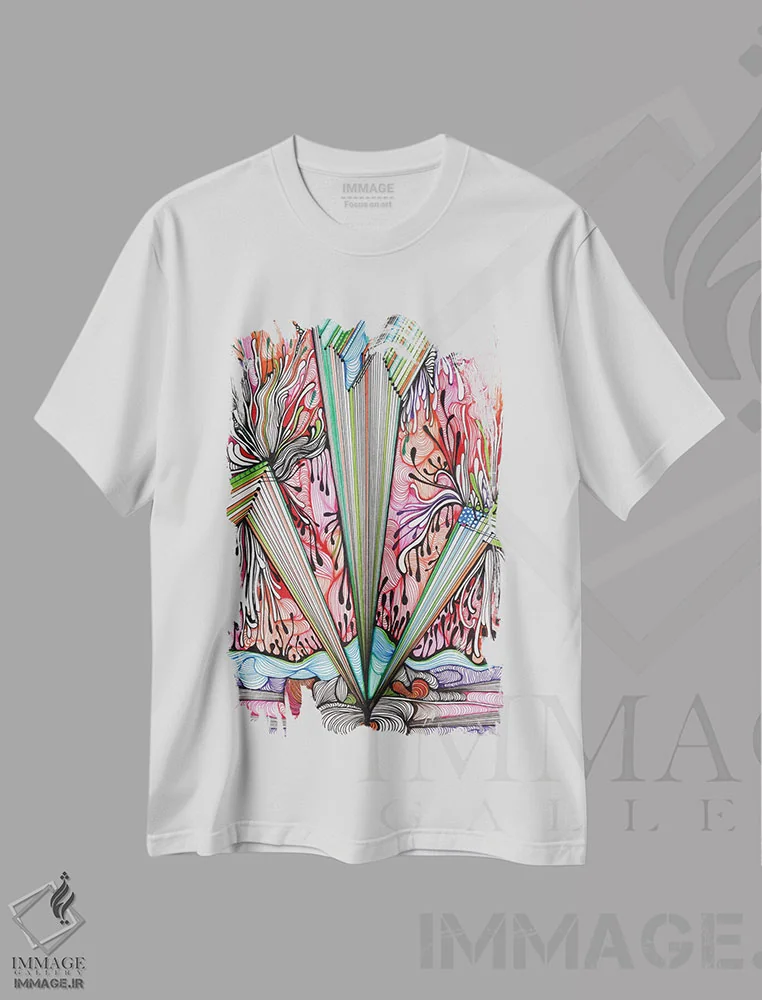 تیشرت سفید طرح دار نور اثر نوئمی ایبارز | فروشگاه ایماژ