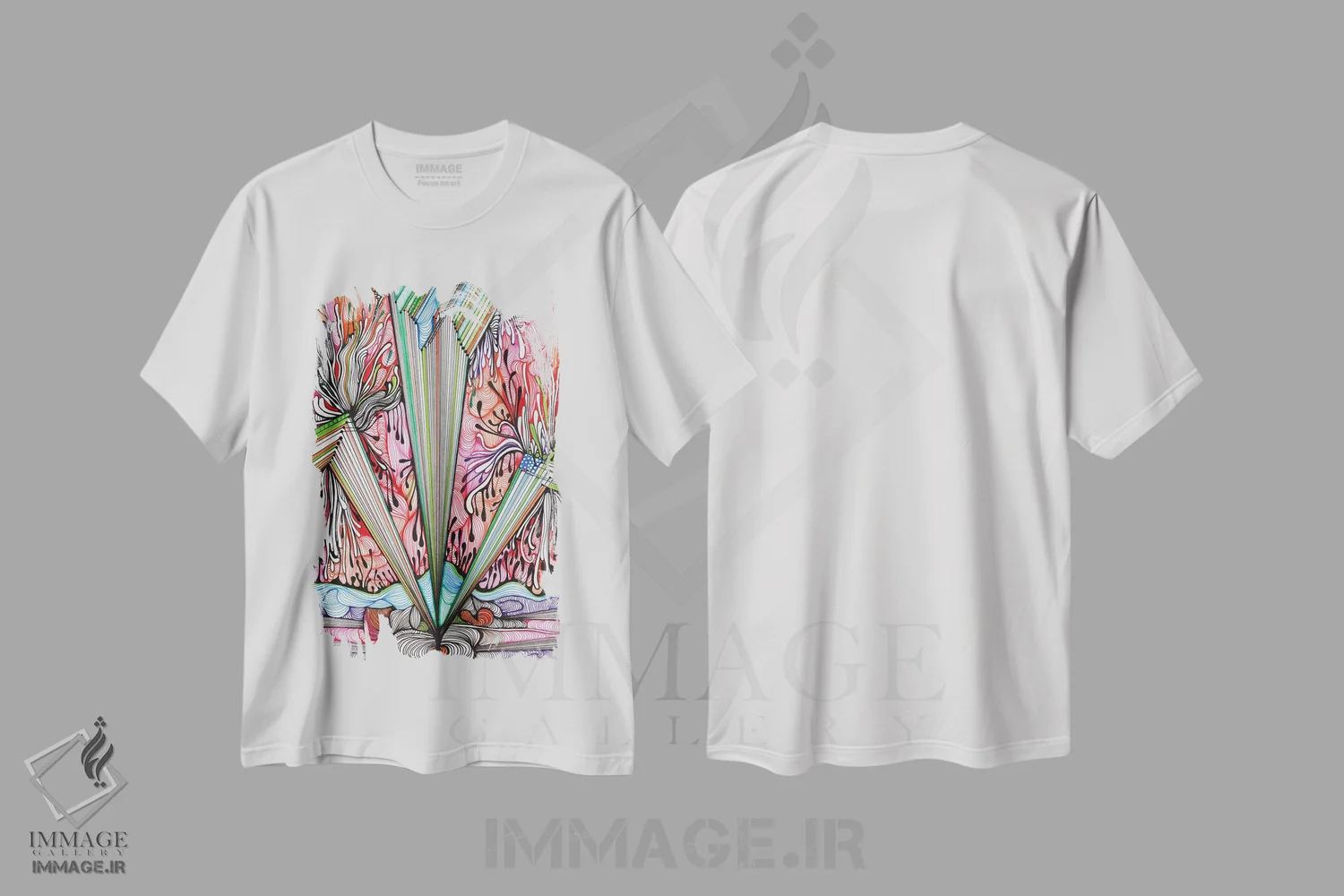تیشرت سفید طرح دار نور اثر نوئمی ایبارز | فروشگاه ایماژ