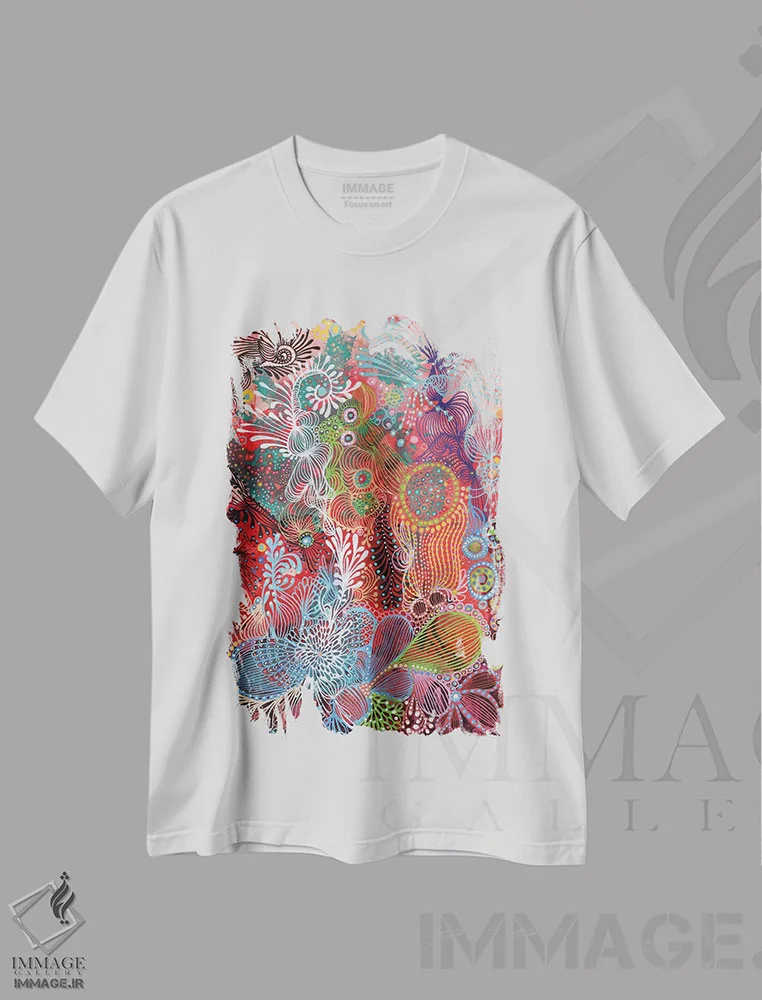 تیشرت سفید طرح دار طبیعت ۲ اثر نوئمی ایبارز | immage.ir
