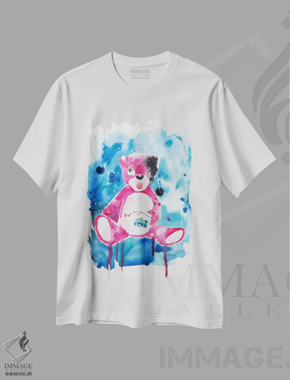 تیشرت سفید طرح دار خرس نشئه، مدیوم اثر فایو بای فایو کالکتیو | فروشگاه ایماژ