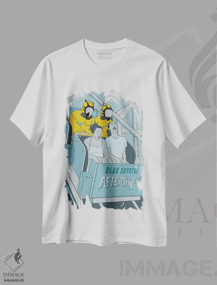 تیشرت سفید طرح دار ترن هوایی پس از پس لرزه، هنر دیجیتال اثر فایو بای فایو کالکتیو | immage.ir
