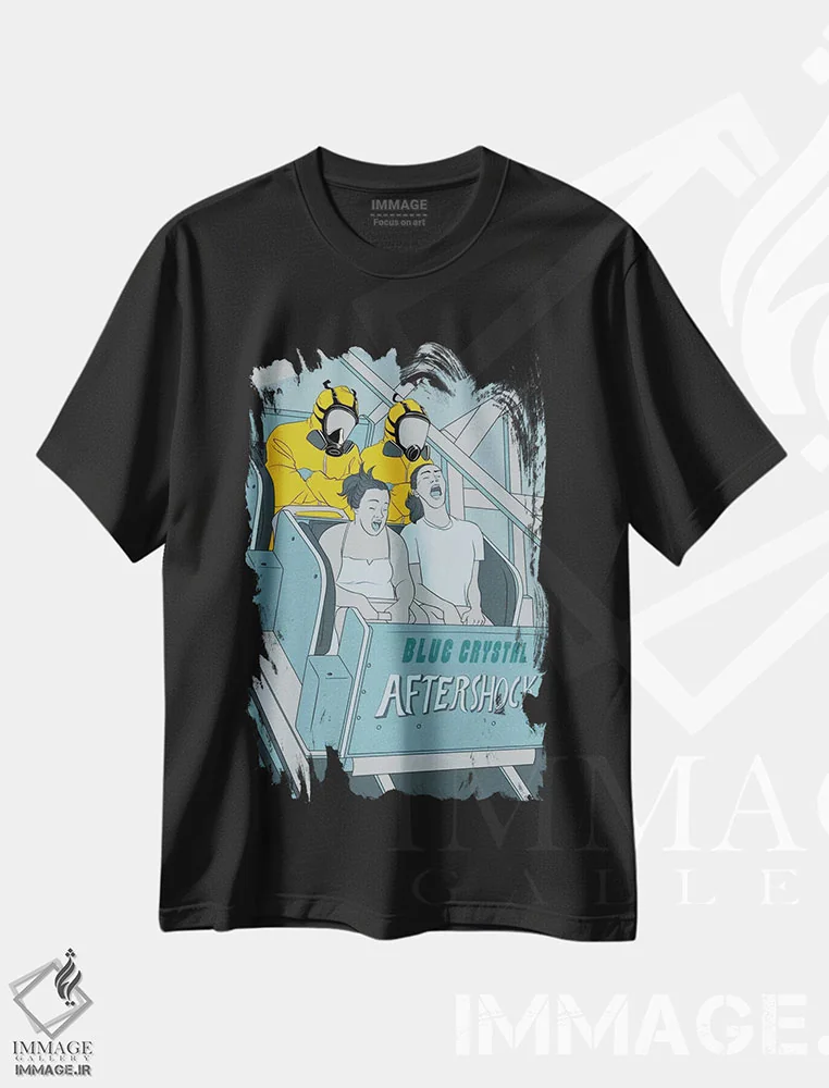 تیشرت مشکی طرح دار ترن هوایی پس از پس لرزه، هنر دیجیتال اثر فایو بای فایو کالکتیو | فروشگاه ایماژ