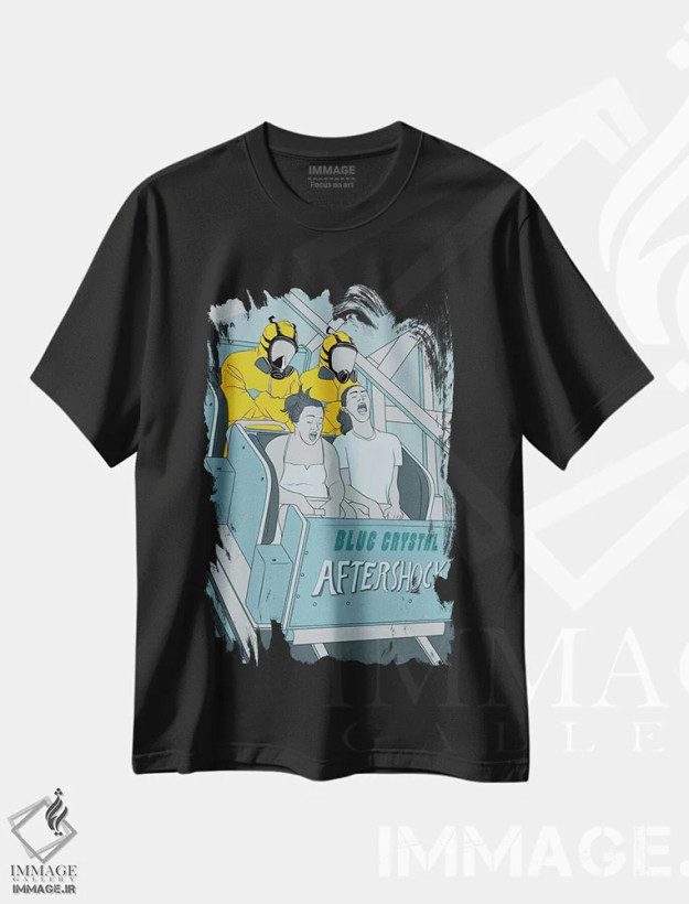 تیشرت مشکی طرح دار ترن هوایی پس از پس لرزه، هنر دیجیتال اثر فایو بای فایو کالکتیو | فروشگاه ایماژ