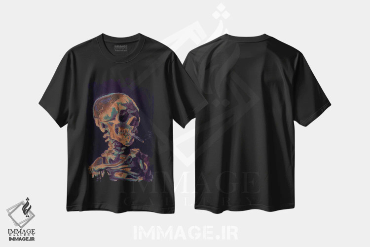 تیشرت مشکی طرح دار جمجمه مسی با سیگار، هنر دیجیتال اثر فایو بای فایو کالکتیو | immage.ir